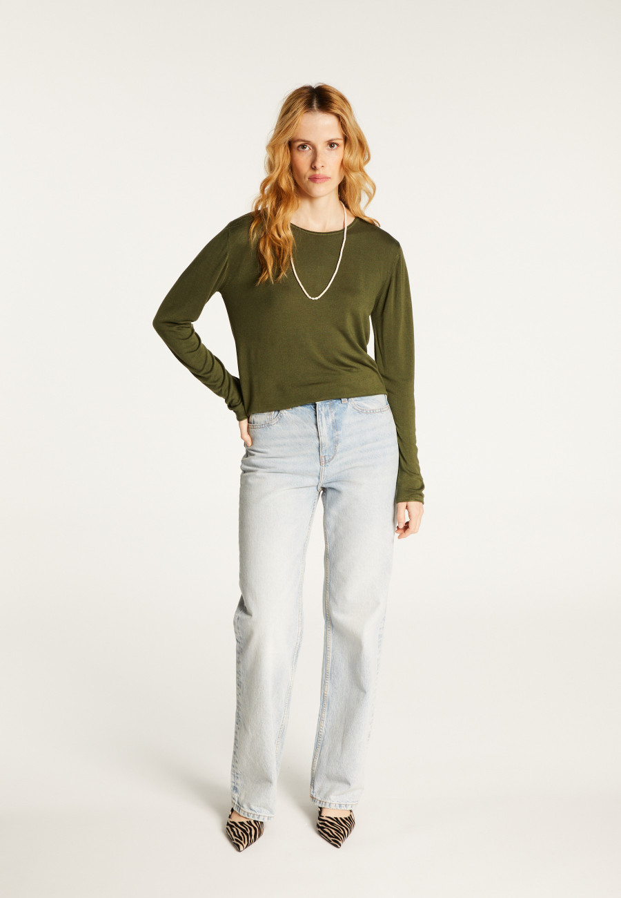 T-shirt boutonné en bambou cachemire col rond en maille fine - Aelia