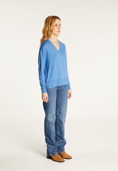 Merino wool V-neck sweater with slits - Aurora
