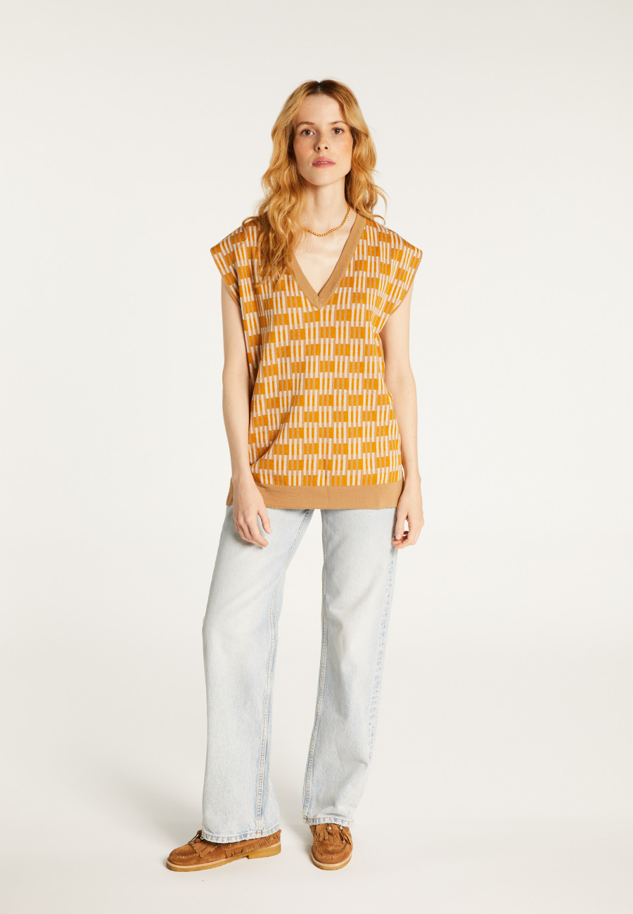 Pull à motifs col V sans manches - Ganael