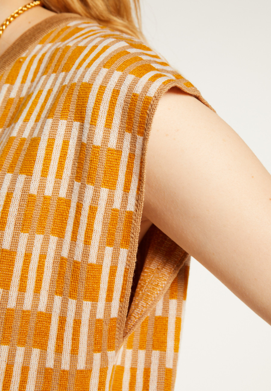 Pull col V à motifs en laine mérinos sans manches - Ganael