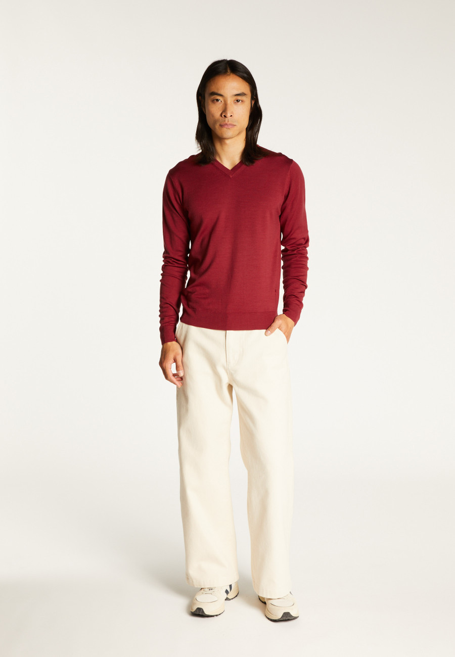 V-neck sweater with logo in merino wool - Elmo