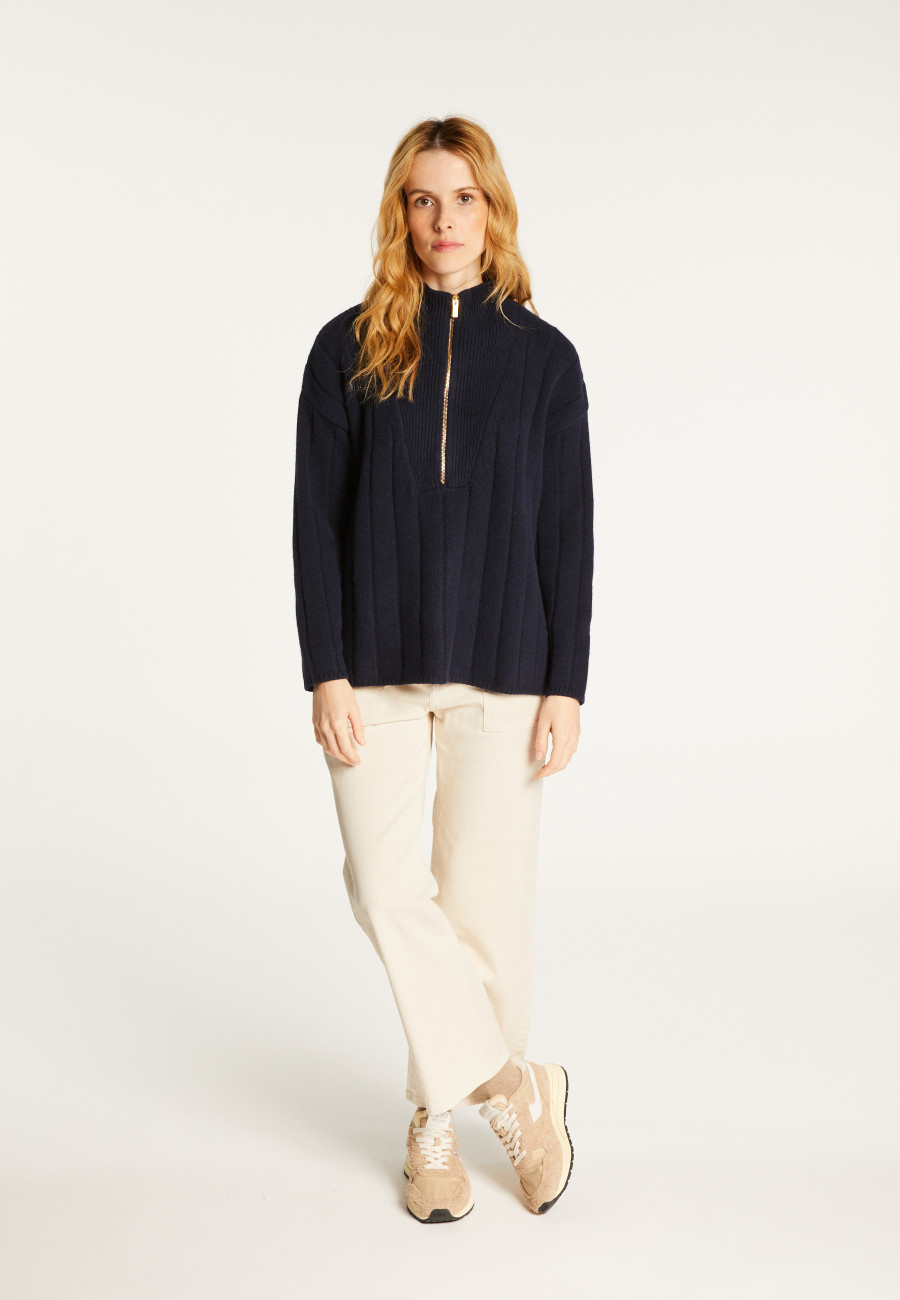 Zipped high-neck sweater in recycled cashmere and wool - Lodric