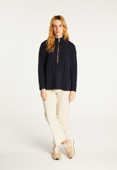 Pull col montant zippé en cachemire et laine recyclés - Lodric