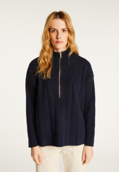 Pull col montant zippé en cachemire et laine recyclés - Lodric