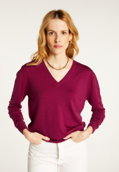 Pull col V en laine mérinos finitions bord côtes - Arya
