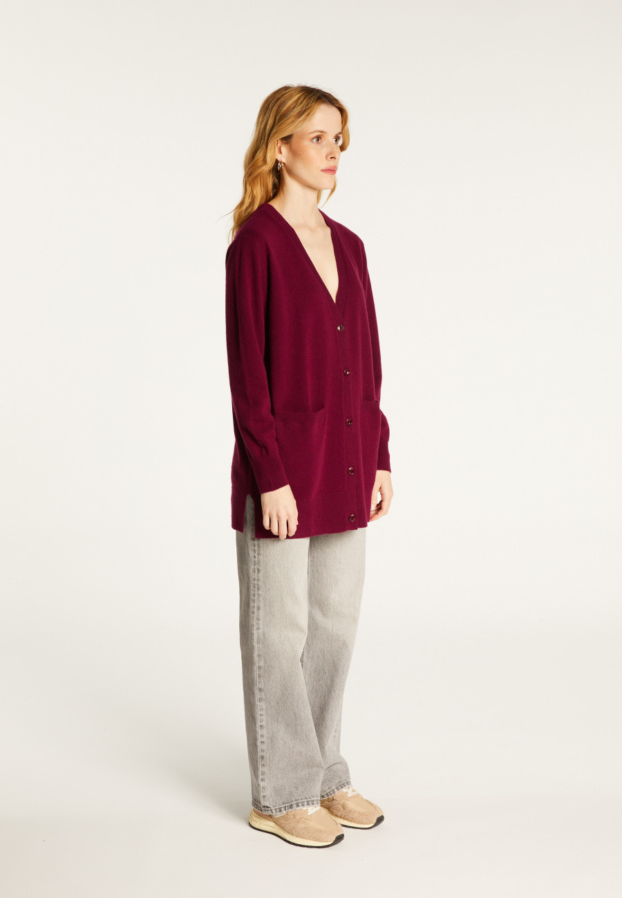 Long V-neck cashmere cardigan with slits and pockets - Aden