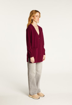 Long V-neck cashmere cardigan with slits and pockets - Aden