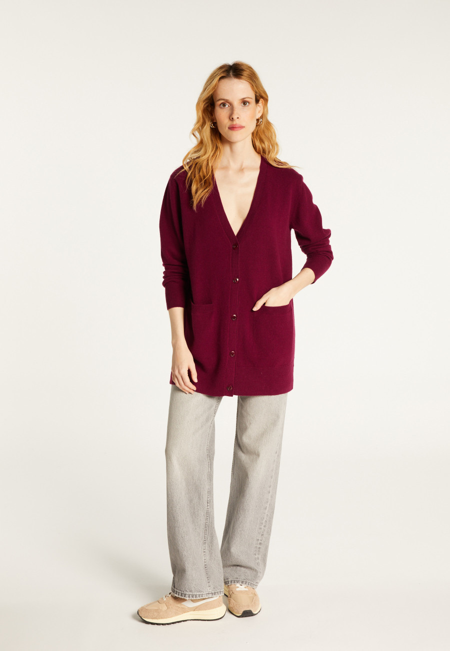 Long V-neck cashmere cardigan with slits and pockets - Aden