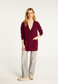 Long V-neck cashmere cardigan with slits and pockets - Aden