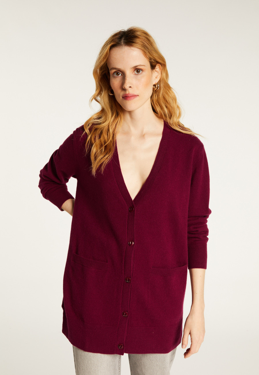 Long V-neck cashmere cardigan with slits and pockets - Aden