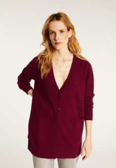 Long V-neck cashmere cardigan with slits and pockets - Aden
