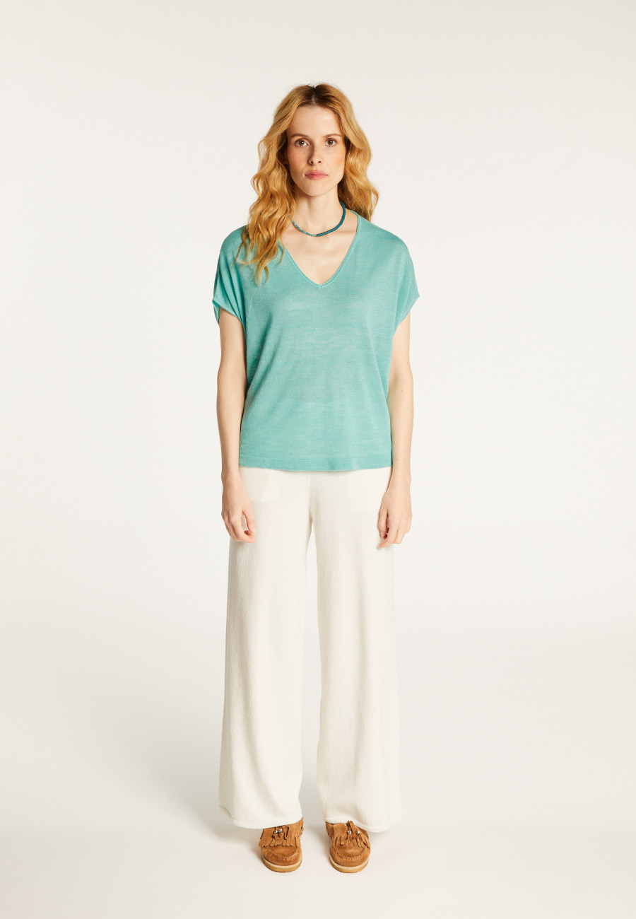 T-shirt col V en lin flammé - Larra