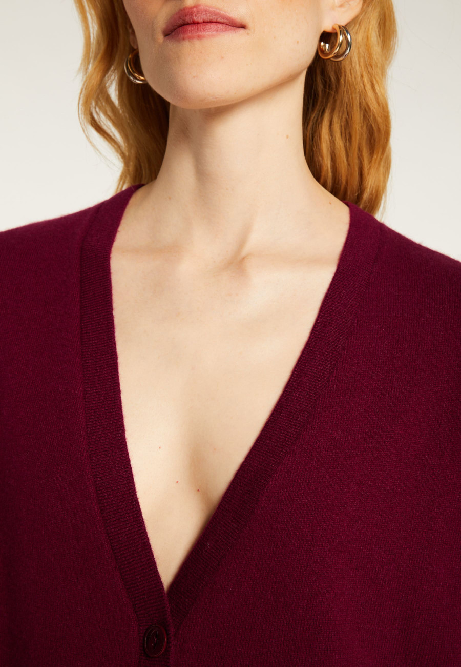 Long V-neck cashmere cardigan with slits and pockets - Aden
