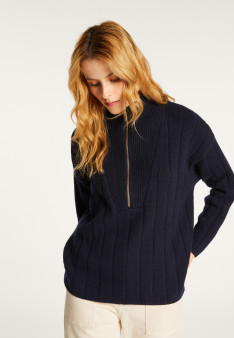Pull col montant zippé en cachemire et laine recyclés - Lodric