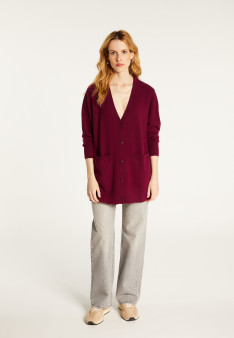 Long V-neck cashmere cardigan with slits and pockets - Aden