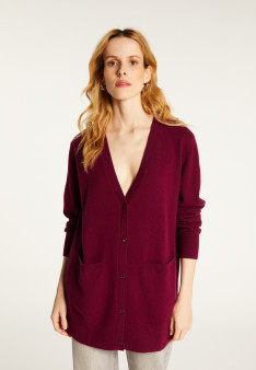 Long V-neck cashmere cardigan with slits and pockets - Aden