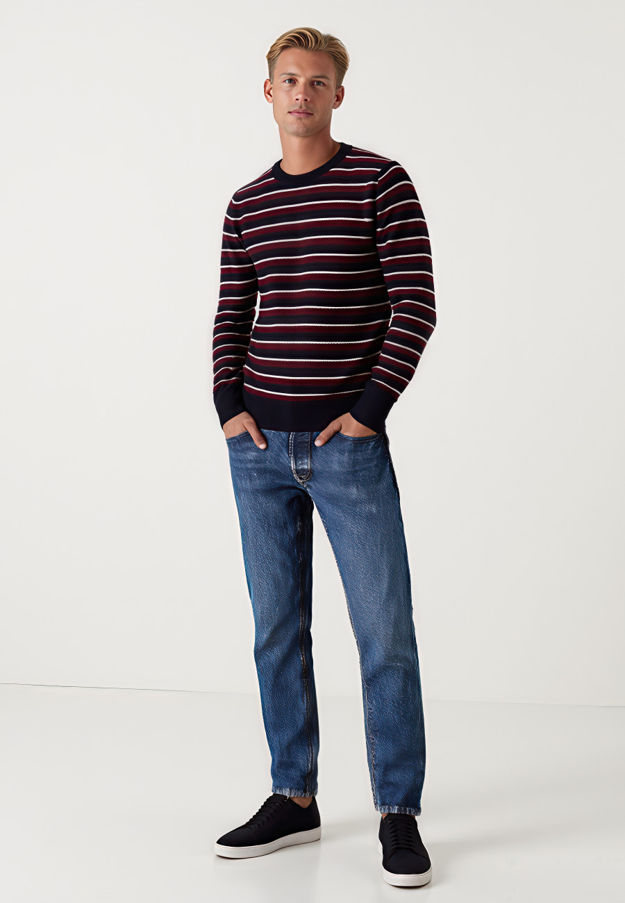 Round-neck striped merino wool sweater - Arno