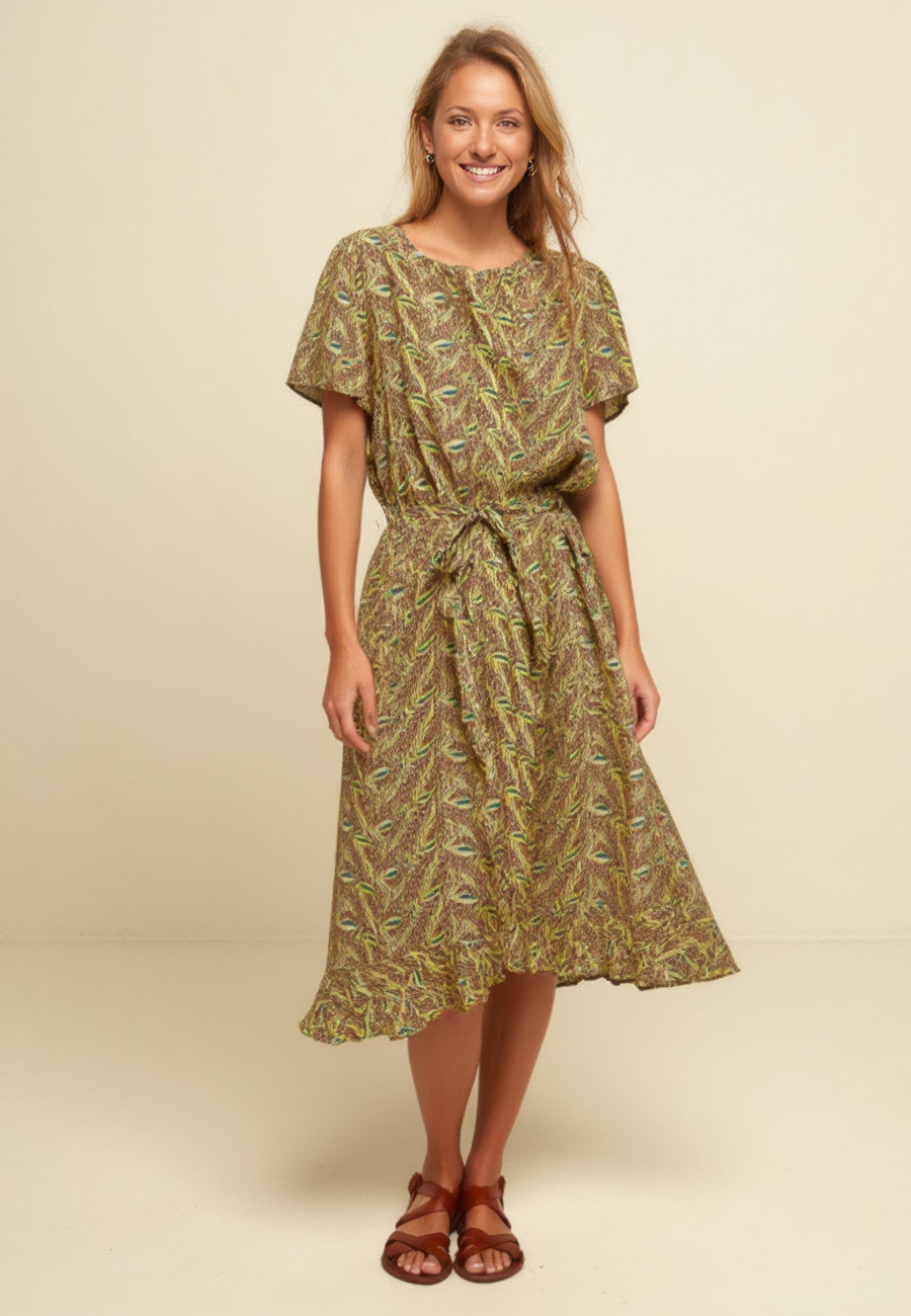 Long patterned dress in viscose warp and weft - Sefiane
