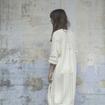 Woolen cable-knitted long coat Montagut x Elise Hameau