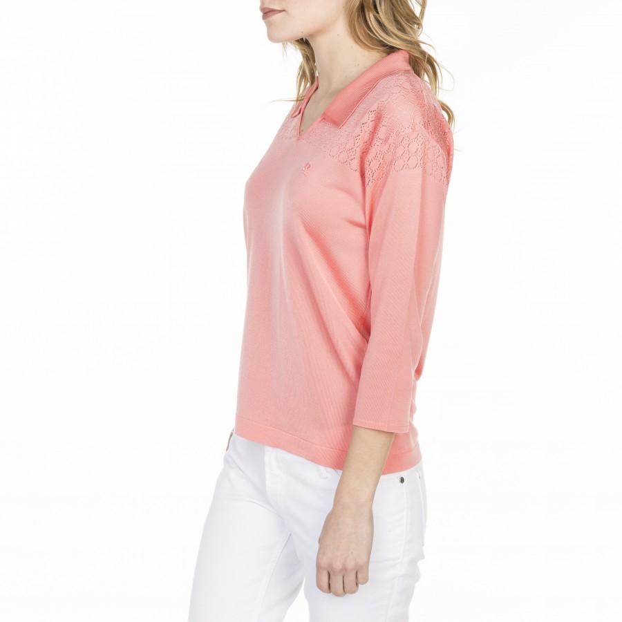 T-shirt col polo en Fil Lumière Lou 529 melba- 25 rose moyen