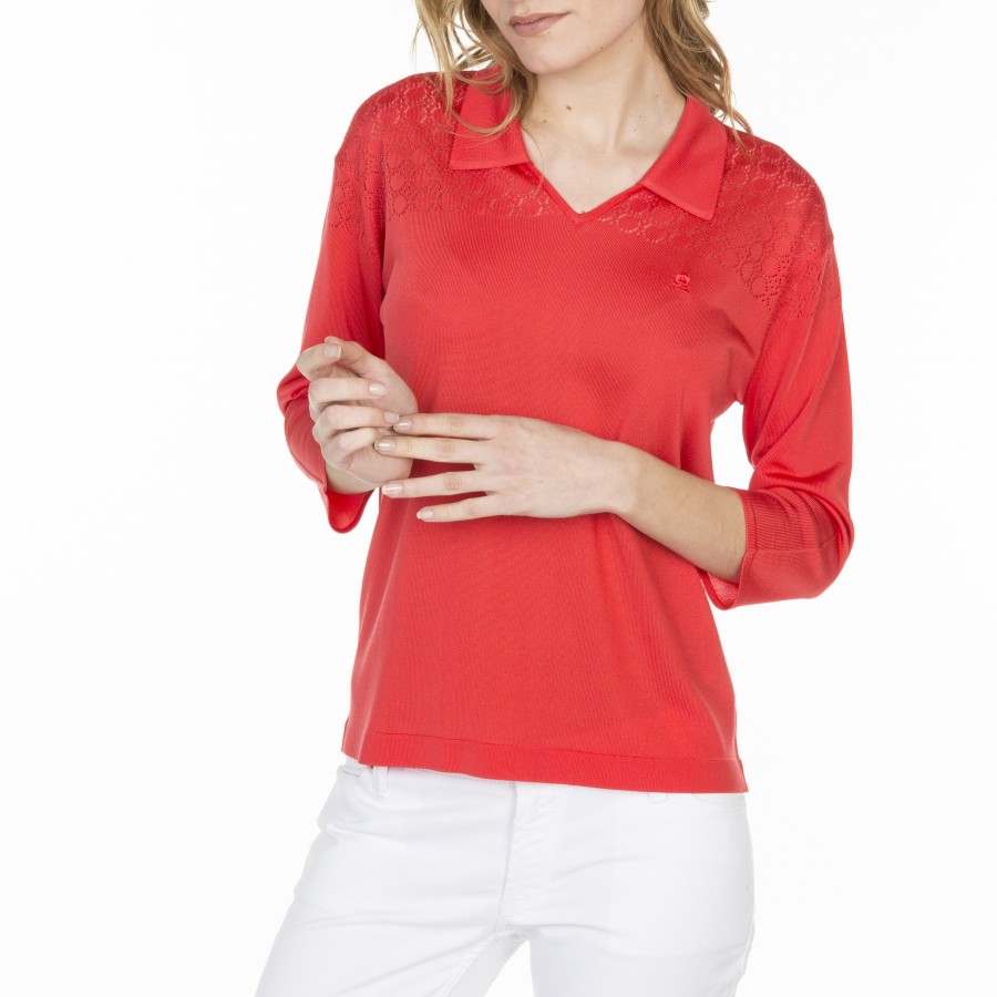 T-shirt col polo en Fil Lumière Lou 6081 berlingot- 19 rouge clair 