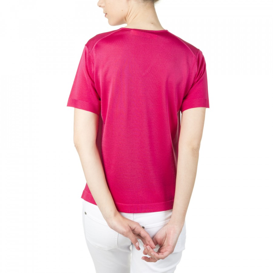 Tshirt col v manches courtes Fil Lumière Débora 0765 flamand - 25 rose moyen