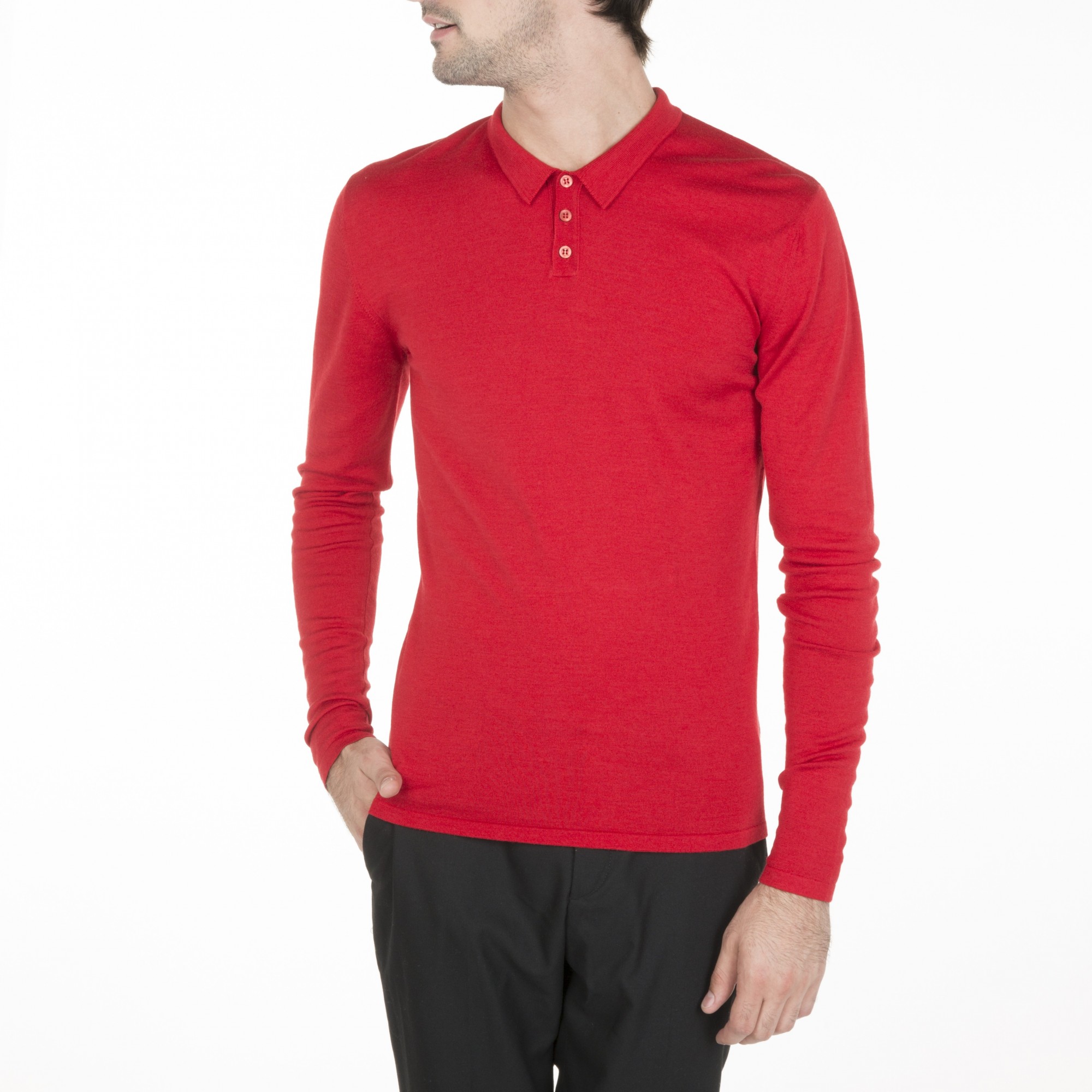 Long sleeved polo shirt in wool and silk Brume - Maison Montagut