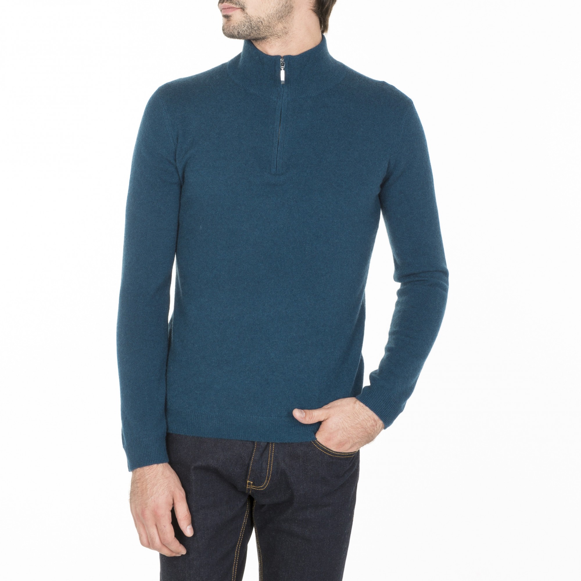 Crew neck zipped collar cashmere sweater Even - Maison Montagut