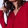 Pull col V boutonné en laine Gaëlle 6375 Laque - 52 Rouge