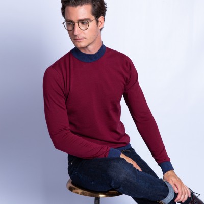 Pull col montant laine mérinos bicolore - Fortune