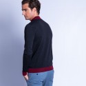 Bicolour merino wool jumper with stand-up collar - Fortune