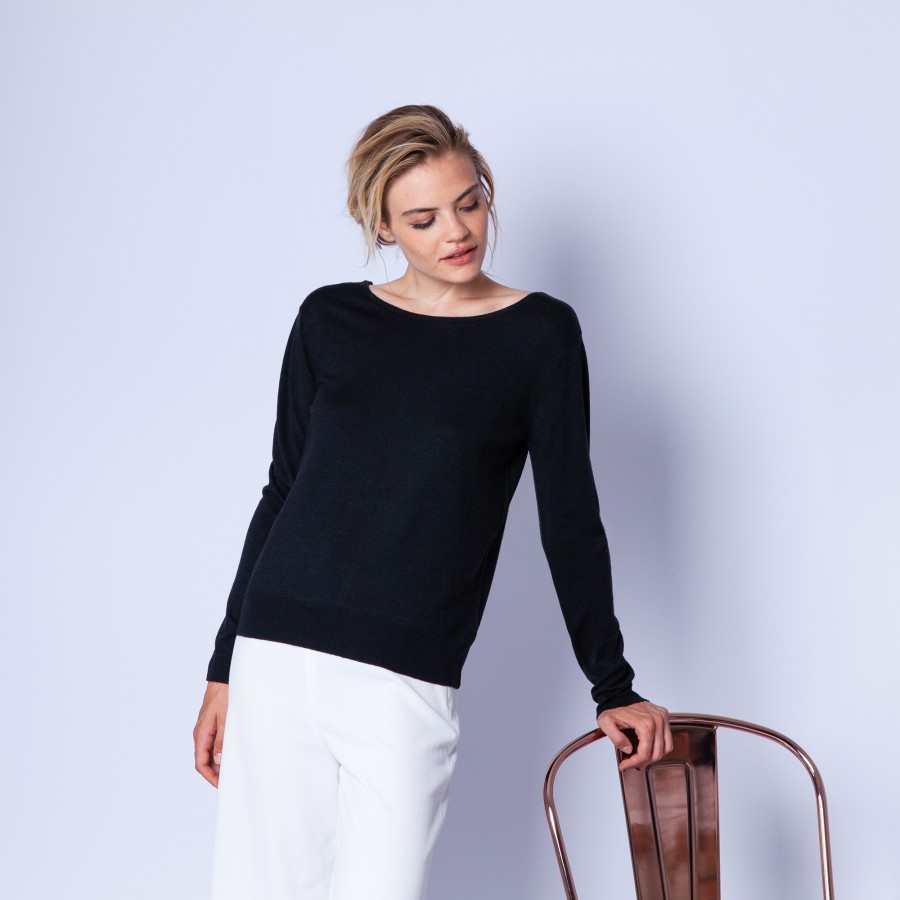 Wool and silk jumper with a slit in the back - Euphrosine