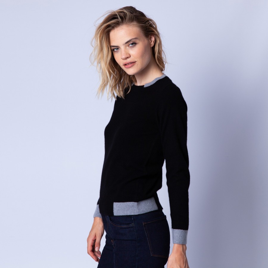 Two-tone round neck jumper made of cashmere - Ellipse 