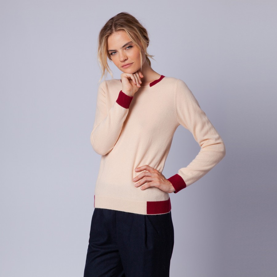 Two-tone round neck jumper made of cashmere - Ellipse 
