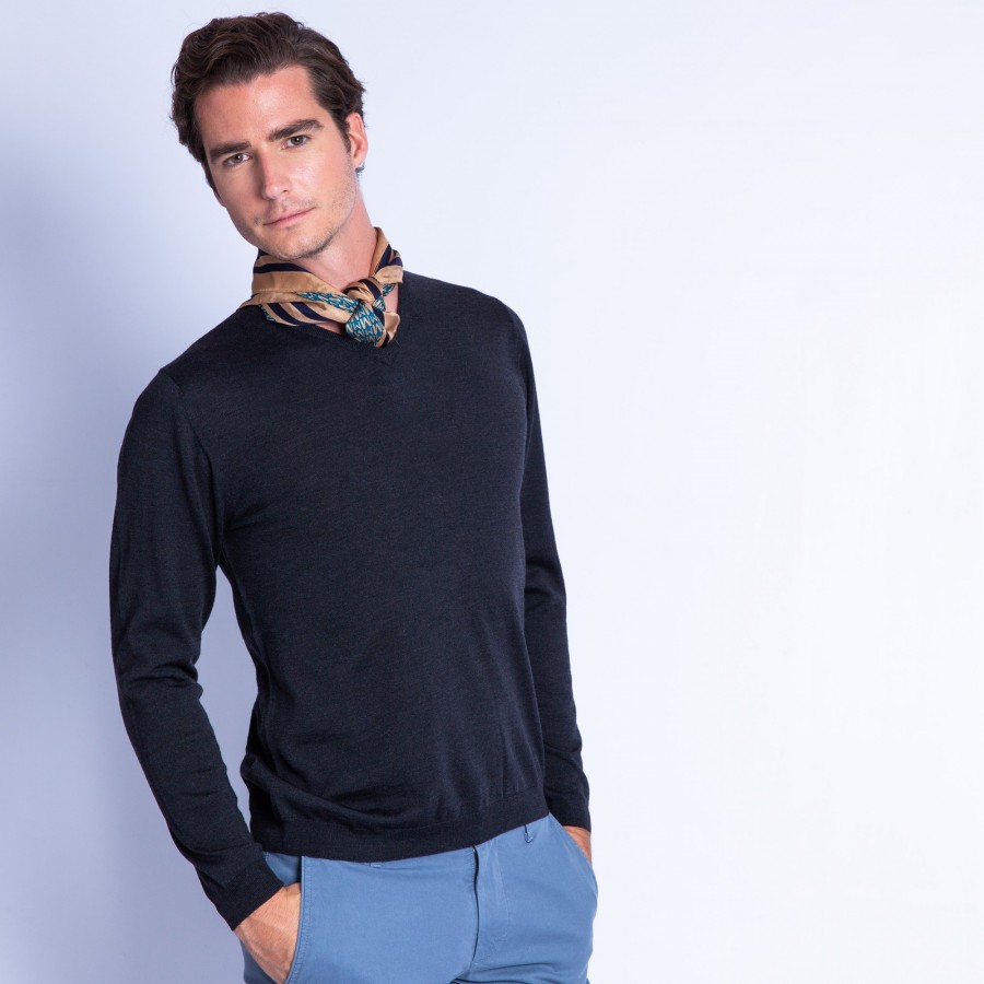 Pull col V en laine mérinos - Elmo