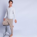 Pull col tunisien en cachemire - Henry 6366 plume - 81 gris pale