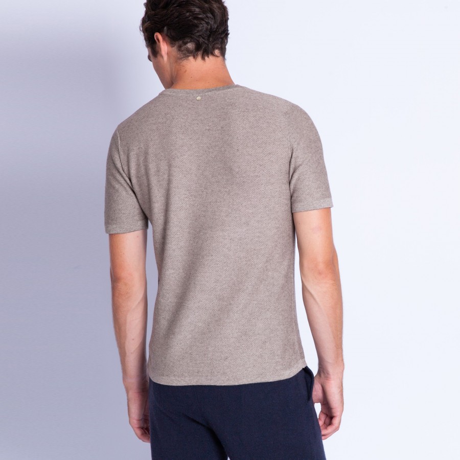 T-shirt col rond en coton cachemire - Hideo 6362 gazelle - 14 beige fonce