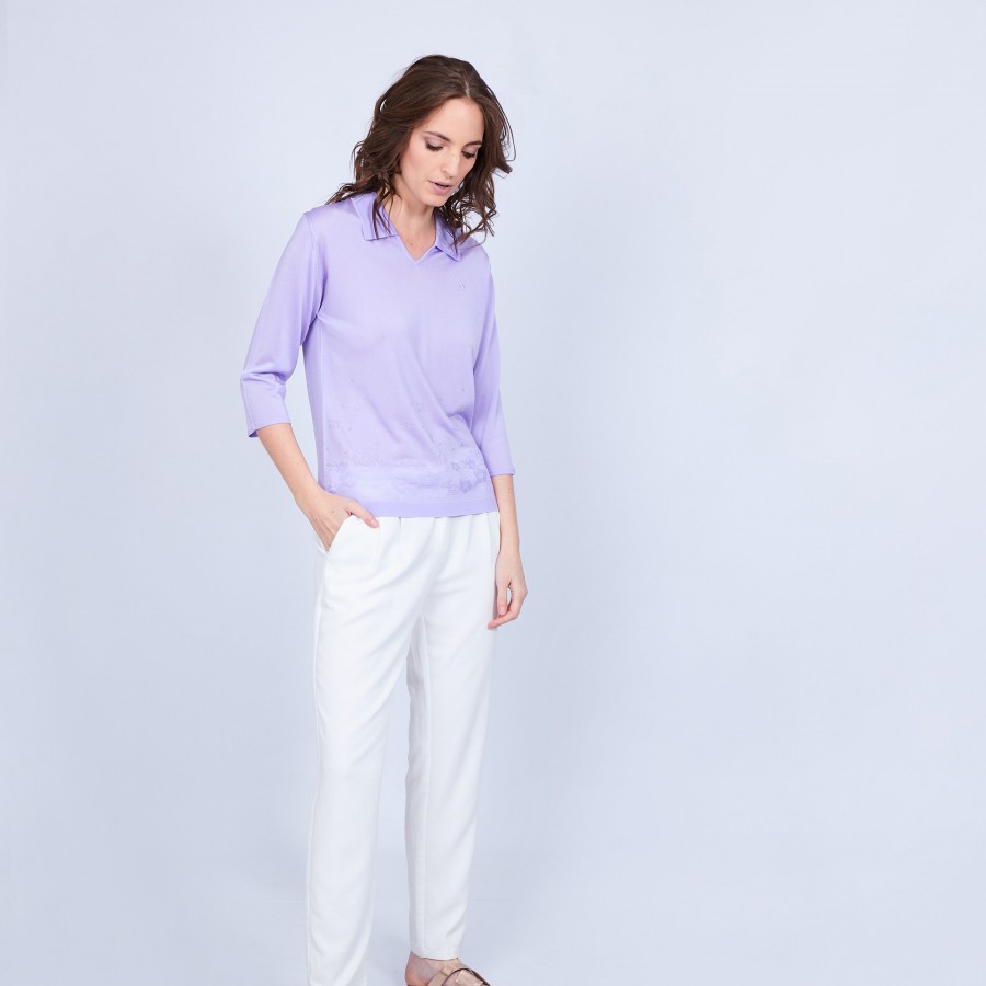 Polo en Fil Lumière - Murielle 8040-25 Rose moyen Polo en Fil Lumière - Murielle 8040-25 Rose moyen