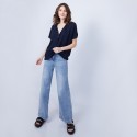 T-shirt en lin col V boutonné - Maati 6640 marine - 05 bleu marine