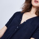 T-shirt en lin col V boutonné - Maati 6640 marine - 05 bleu marine