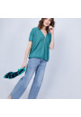 T-shirt en lin col V boutonné - Maati 6450 tropique - 21 vert foncé