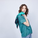 T-shirt en lin col V boutonné - Maati 6450 tropique - 21 vert foncé