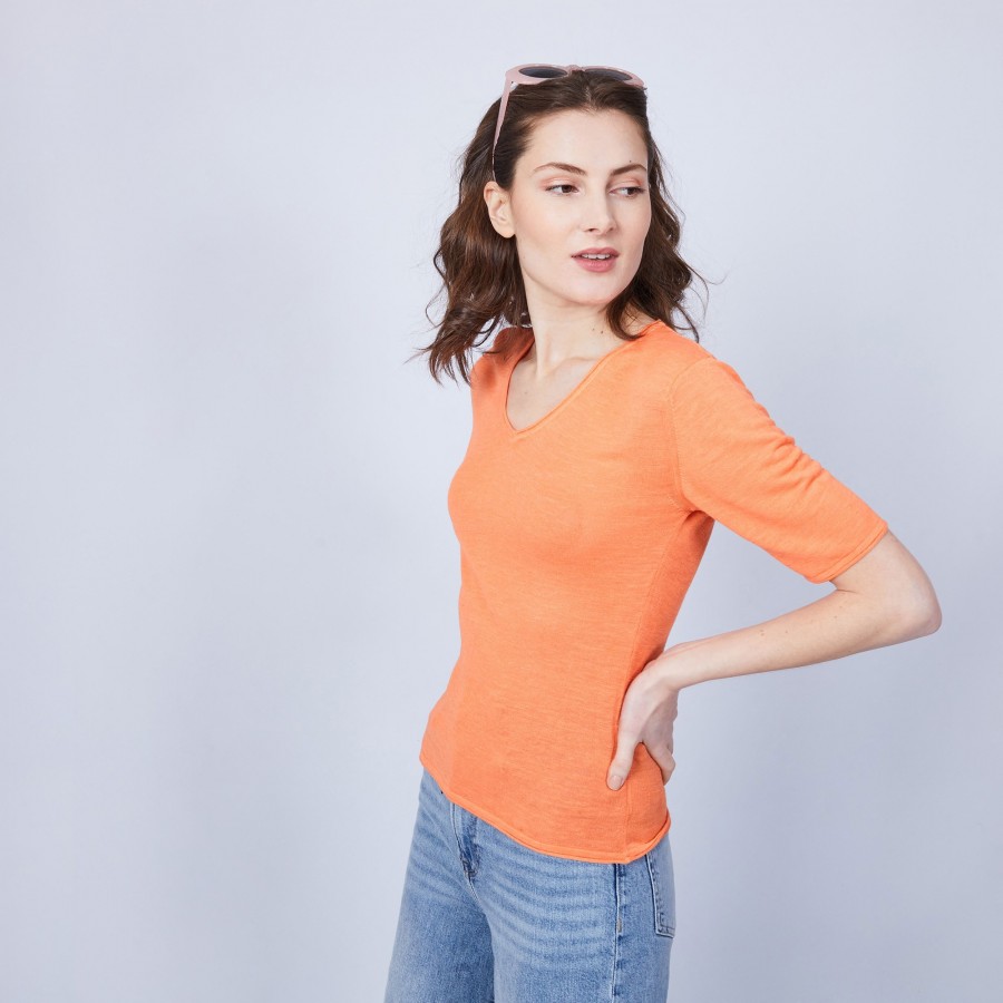 T-shirt uni col V - Mae 6482 santal - 15 orange T-shirt uni col V - Mae 6482 santal - 15 orange