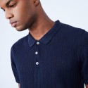 Polo à côtes 100% lin - Lido 6440 marine - 05 Bleu marine