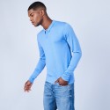 Pull col polo en laine et soie - Lume 6441 calypso - 06 Bleu moyen