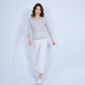 Pull grand V en cachemire et lin - Joanne 6554 Galet/Nymphe - 11 gris clair