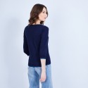 Pull grand V en cachemire et lin - Joanne 6558 Marine/Capri - 05 bleu marine