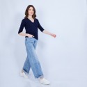 Pull grand V en cachemire et lin - Joanne 6558 Marine/Capri - 05 bleu marine