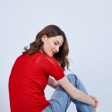 T-shirt col grand V en soie - Justice 6480 Vermillon - 52 rouge
