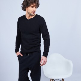 Pull col tunisien en cachemire - Henri 6410 noir - 01 Noir